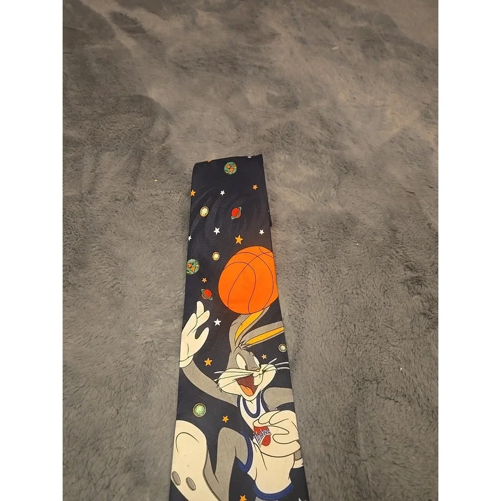 Vintage 1996 Space Jam‎ Silk Tie Bugs Bunny Basketball Navy Blue Warner Bros